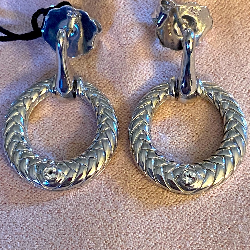 Judith Ripka front hoop silver earrings